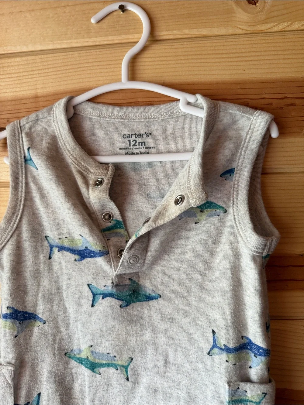 Carter's Gray & Blue Shark Print Sleeveless Romper
